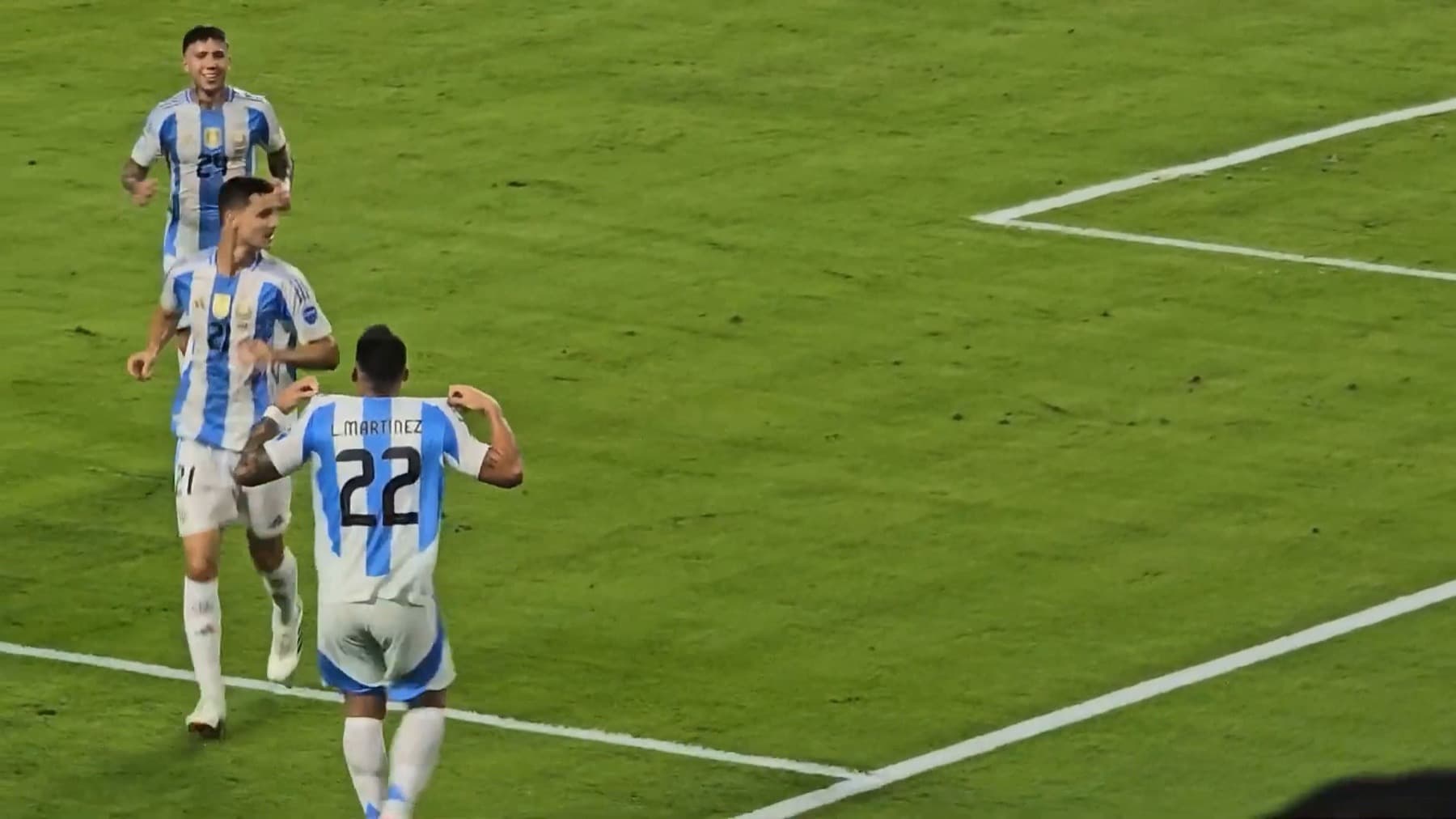 Enzo Fernández and Lautaro Martínez celebrate with Argentina during the 2024 Copa América