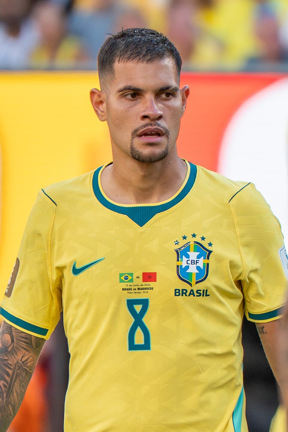Bruno Guimaraes during Brazil v Morocco on 13 June 2026 at the 2026 FIFA World Cup at NY/NJ Stadium in East Rutherford, NJ