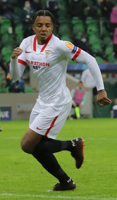 French association football player Jules Koundé on 24 November 2020, during the 2020–21 UEFA Champions League group stage match between FC Krasnodar and Sevilla FC