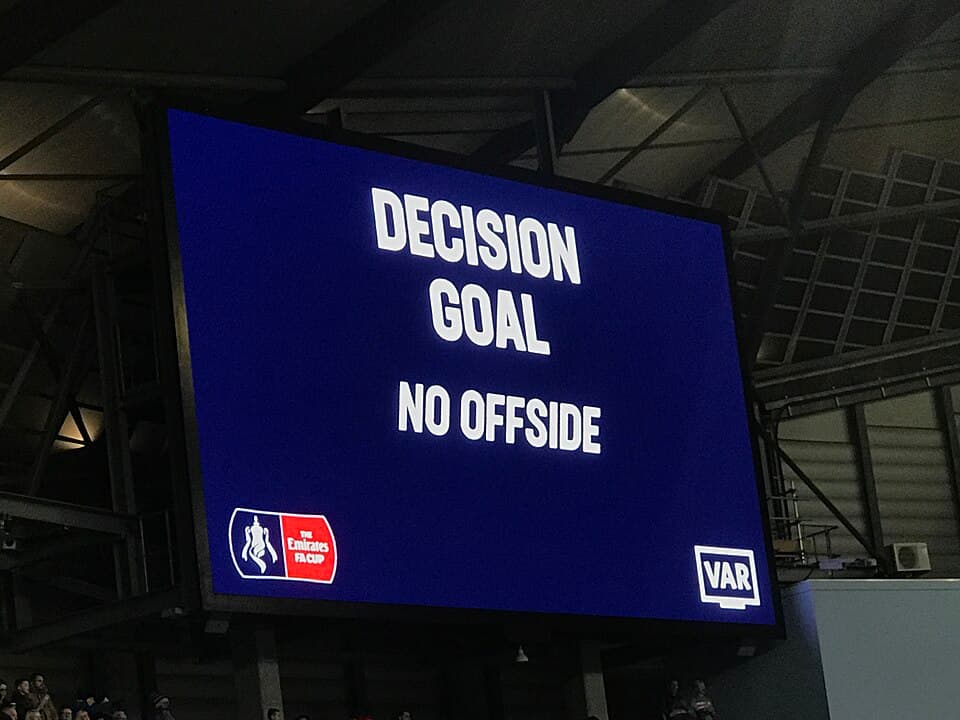 A VAR decision during an FA Cup match at the Etihad Stadium, Manchester