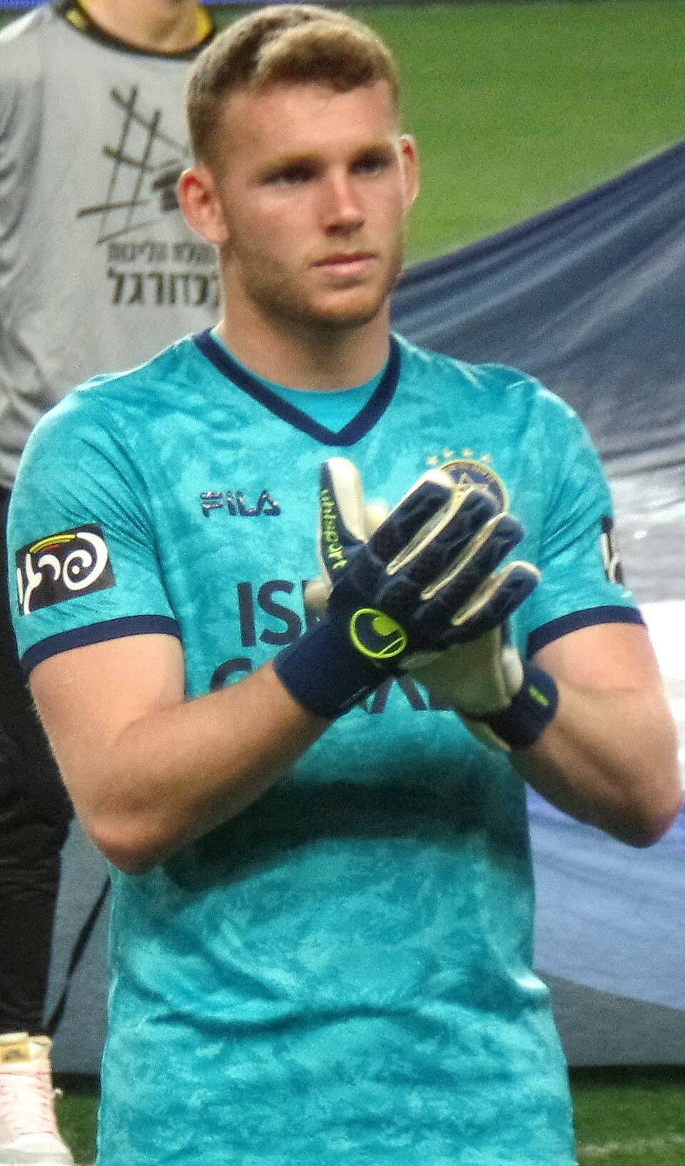Israeli goalkeeper Daniel Peretz playing for Maccabi Tel Aviv in 2022