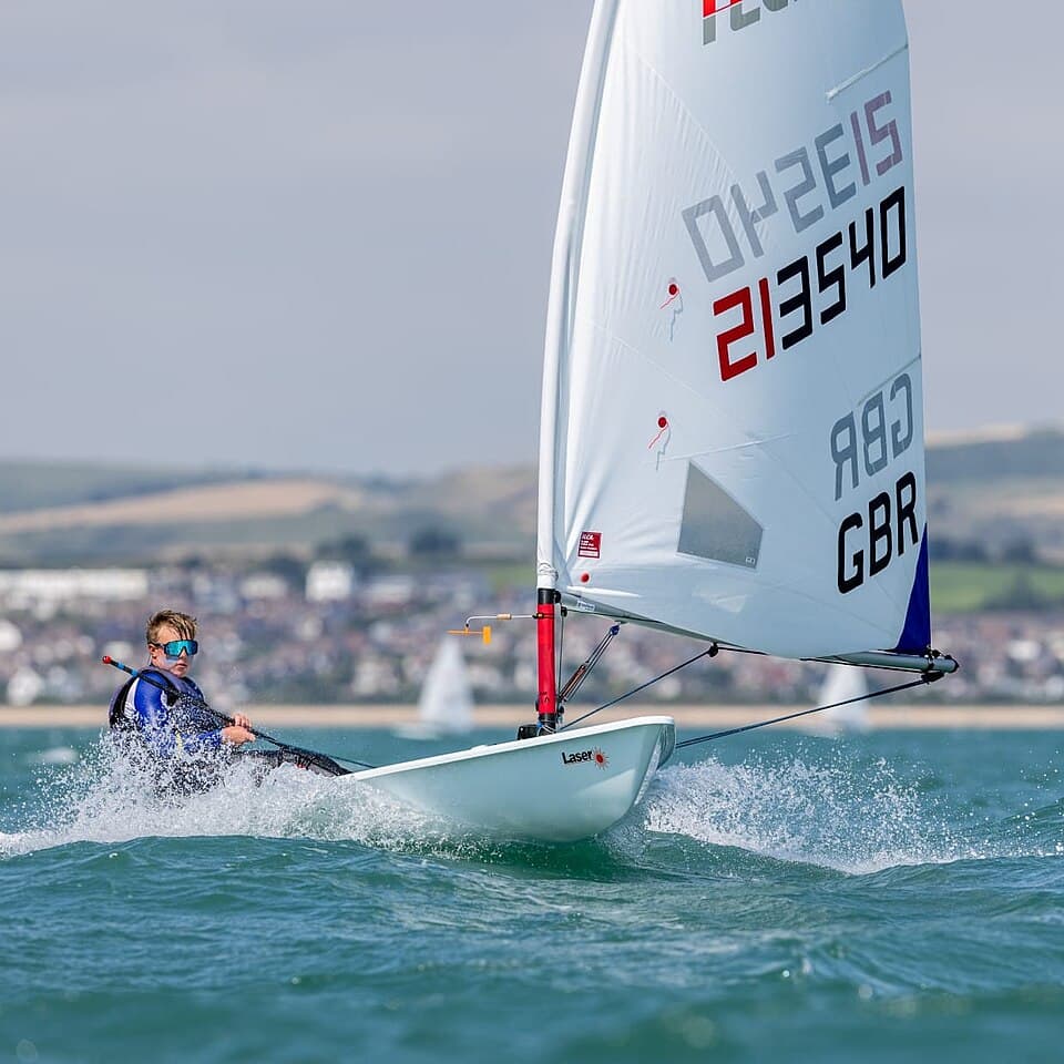 ILCA 6 dinghies racing in open water