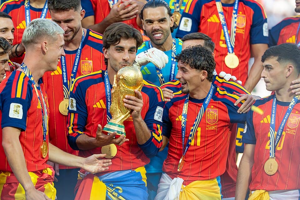 Ferran Torres with the World Cup trophy during Argentina vs Spain at the 2026 FIFA World Cup Final