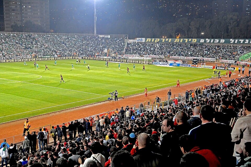 Kiryat Eliezer Stadium in Haifa, Israel during a local soccer derby (between Maccabi Haifa F.C. and Hapoel Haifa F.C.)