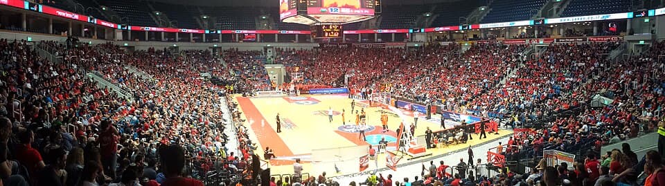 Hapoel Jerusalem play Maccabi Rishon LeZion before a packed lower bowl at Jerusalem Arena