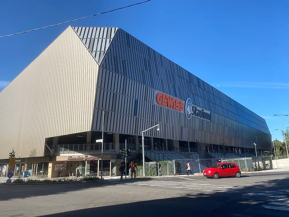 The outside of the new north end of the stadium in 2020
