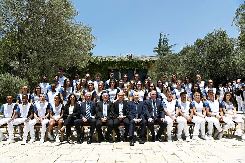 The President of Israel , Reuven Rivlin , gives his blessing to the Olympic and Paralympic delegations to the 2020 Tokyo Summer Olympics Games . Wednesday, June 23, 2021. Photo Cre