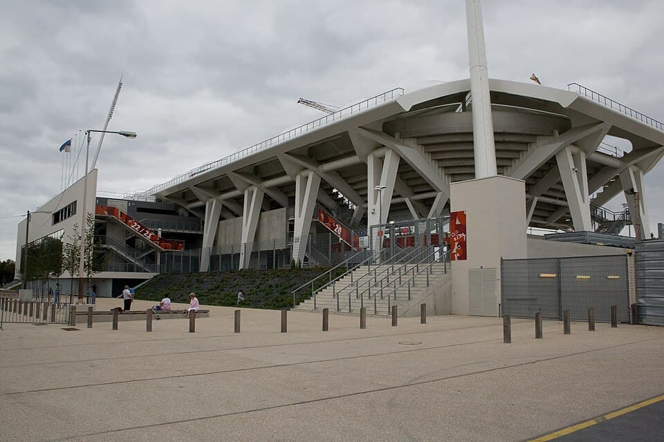 The stands and pitch at Stade Auguste-Delaune in Reims