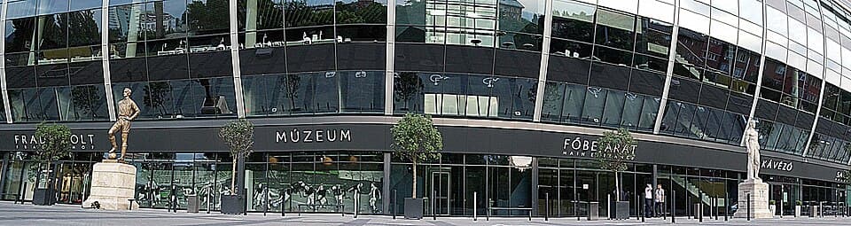 Main entrance of Groupama Arena in Budapest