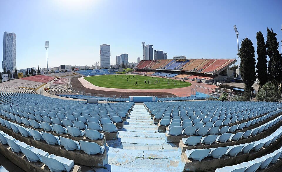 The pitch and stands of the Ramat Gan Stadium