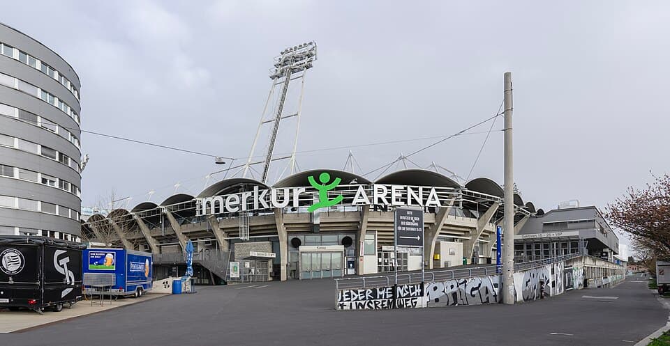 The stands and pitch of the Merkur Arena in Graz
