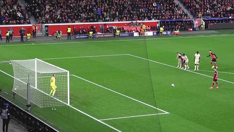 Florian Wirtz taking a penalty against RB Salzburg in the Champions League in November 2024