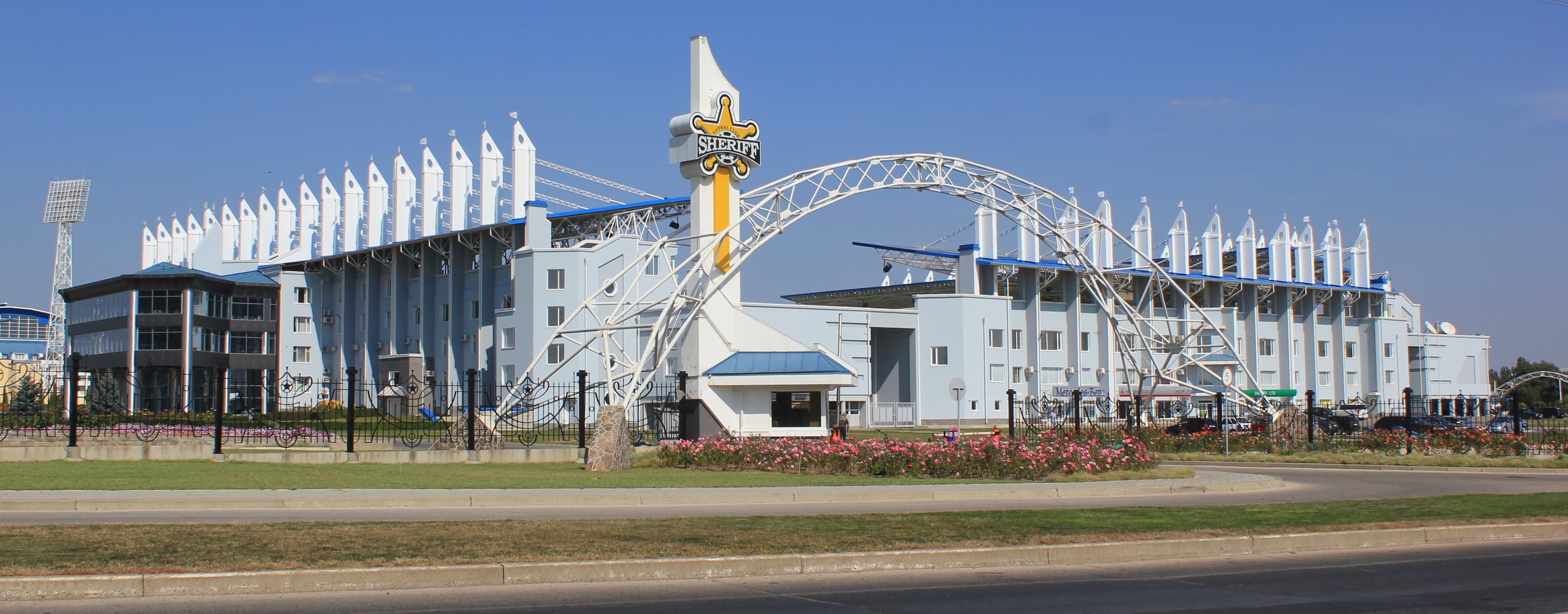 The pitch and stands inside Sheriff Stadium in Tiraspol