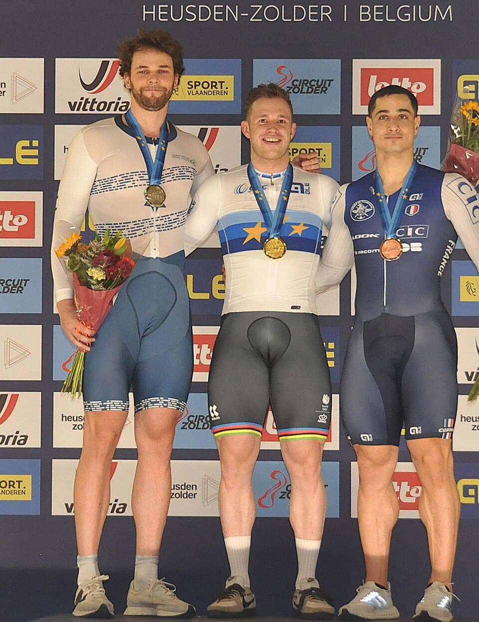 Podium Sprint: Mikhail Yakovlev, Harrie Lavreysen, Rayan Helal