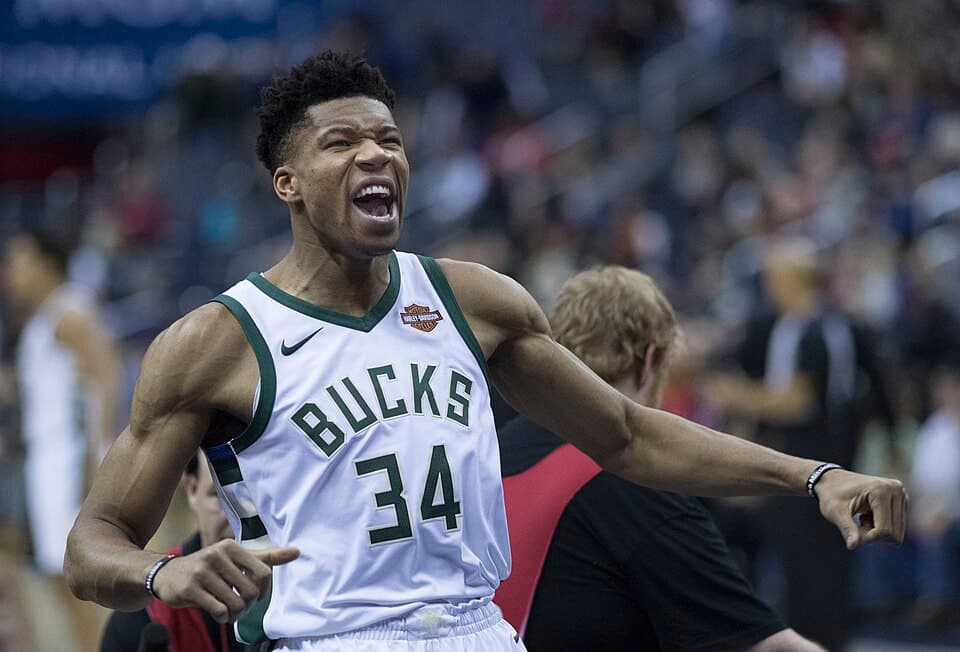 Giannis Antetokounmpo of the Milwaukee Bucks before the game against the Washington Wizards on January 15, 2018 at Capital One Arena in Washington, DC
