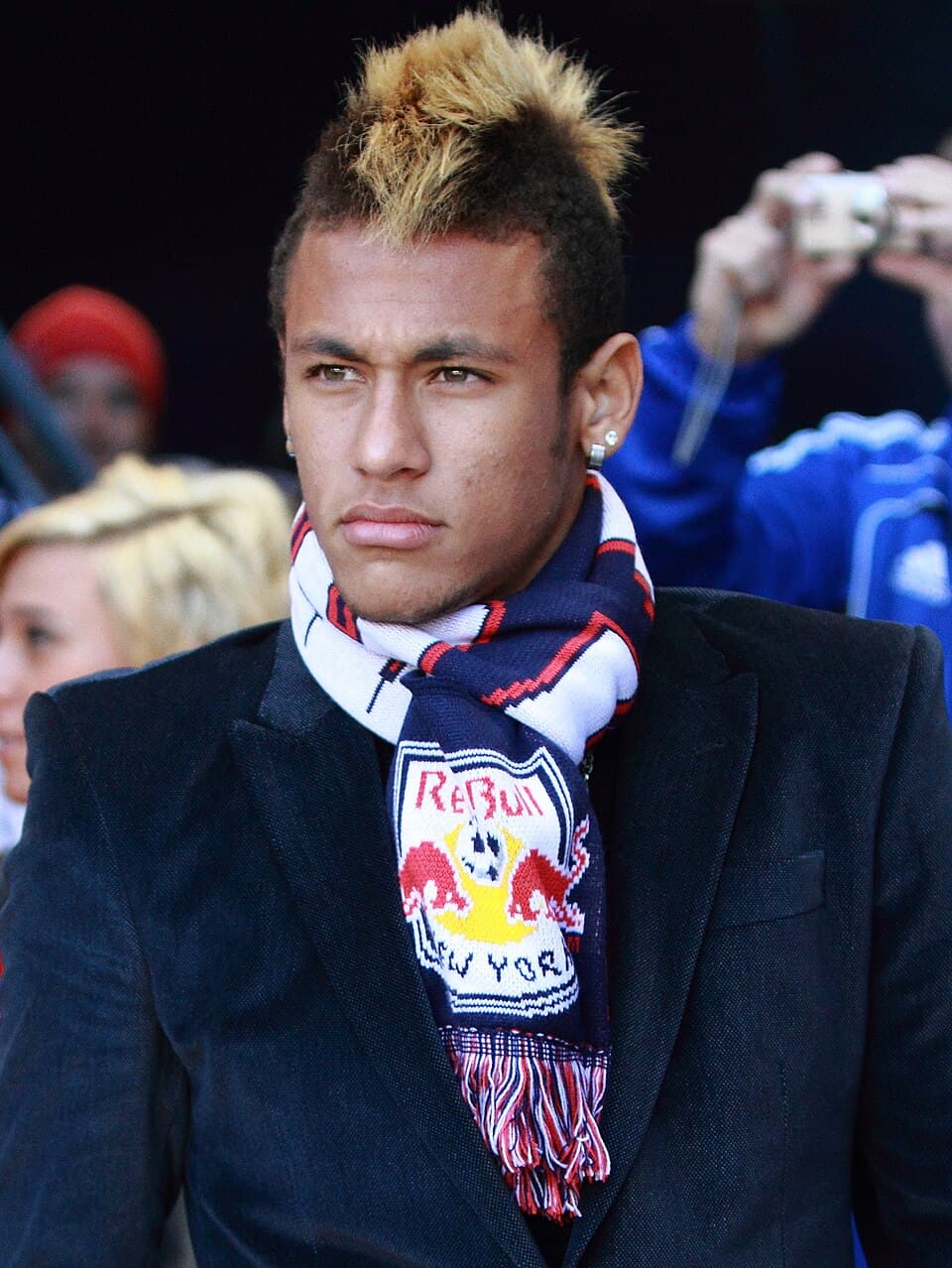 Brazilian footballer Neymar at Red Bull Arena in Harrison, New Jersey to watch a Major League Soccer match between New York Red Bulls and Los Angeles Galaxy in October 2011