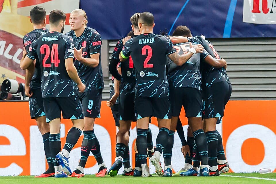 Fußball, Männer, UEFA Champions League, RB Leipzig - Manchester City FC: Jubel, celebrationbei Manchester City FC über das Tor