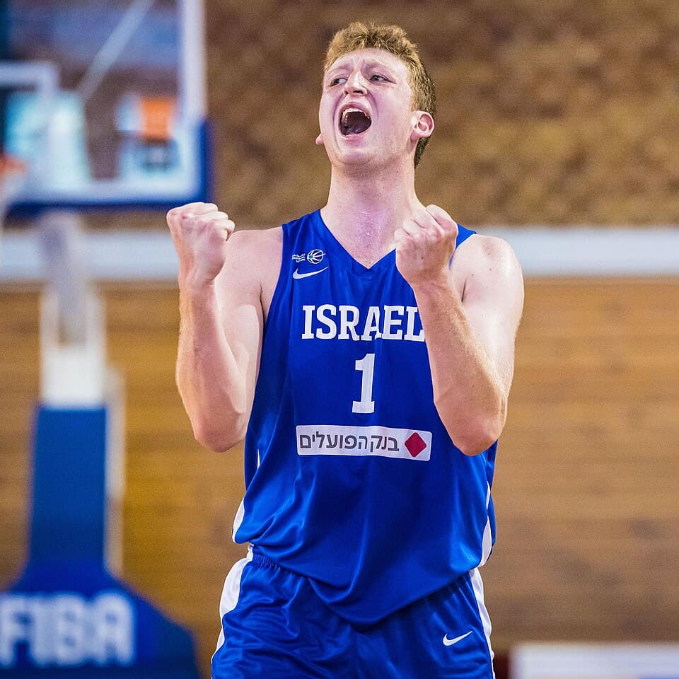 Danny Wolf celebrates while representing Israel at the 2023 FIBA U20 European Championship