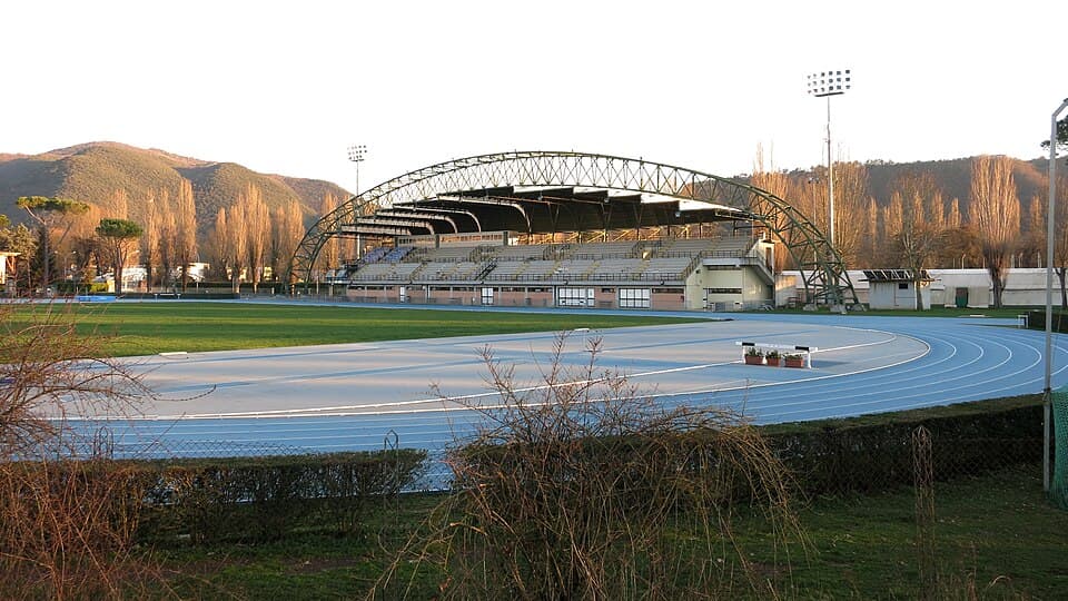 The track and main stand of the Stadio Raul Guidobaldi in Rieti