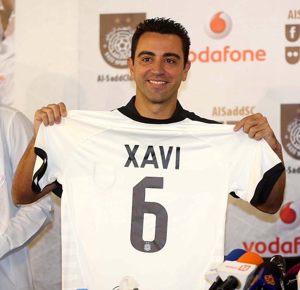 Spanish player Xavi Hernandez displays his N0.6 jersey at the Al Sadd Club in Doha. Pic by Mohan www.dohastadiumplusqatar.com